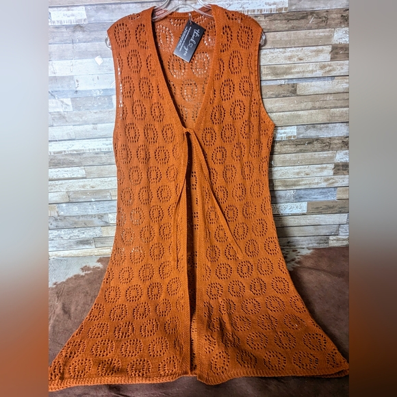 New Orange Sleeveless Knit Sweater Vest With Ties - Picture 1 of 13